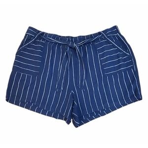 C EST 1946 Linen Blend Blue Pinstripe Shorts Plus 22 24W Tie Belt Summer Pockets